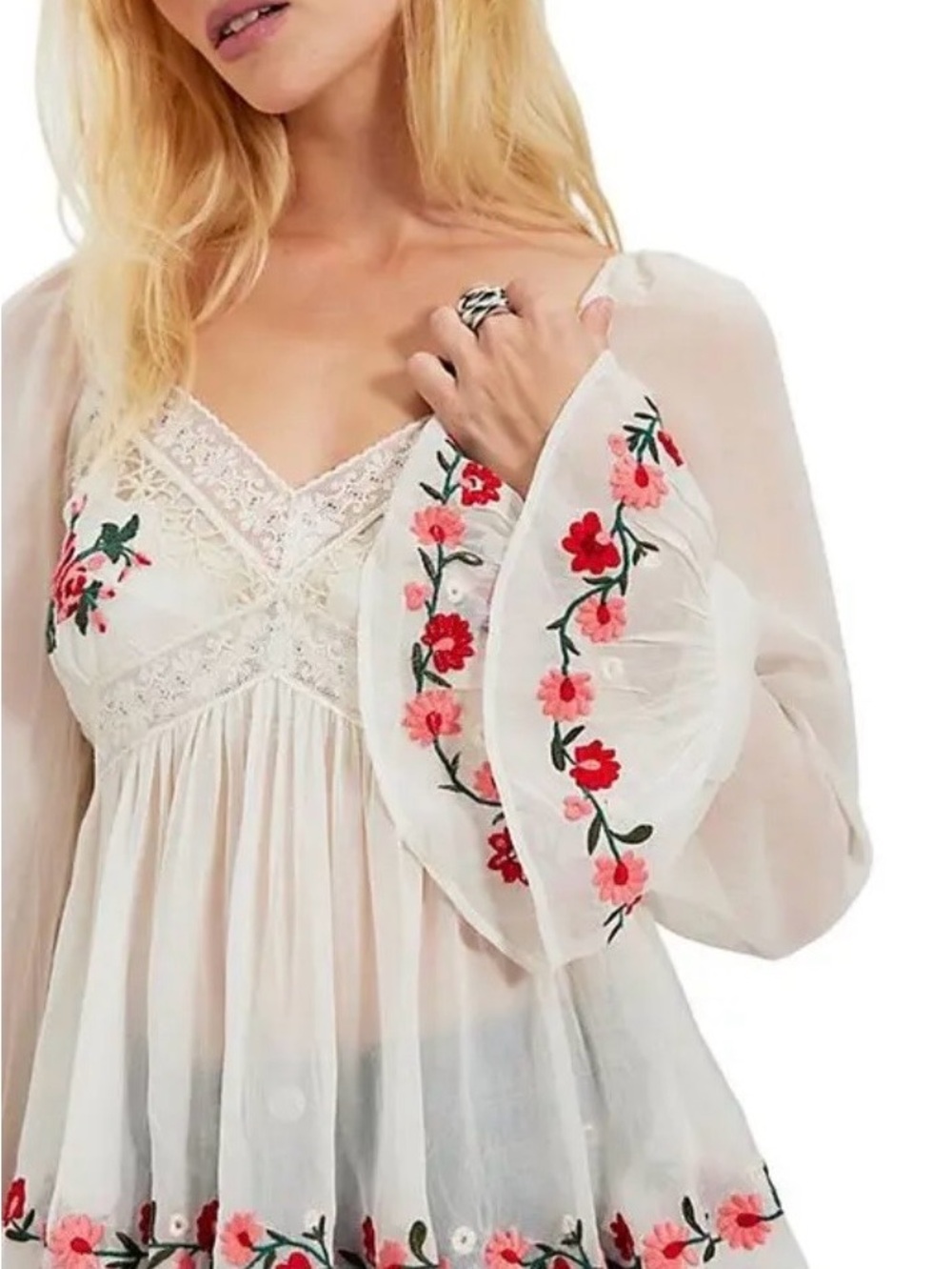 NWT!  Free People Sienna Embroidered Floral Top ~ S